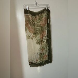 Floral Green and Cream Scarf 100% silk